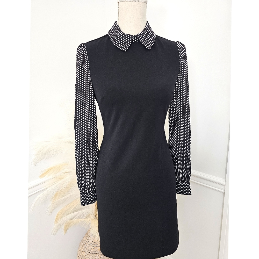 Tommy Hilfiger Black Polka Dot Long Sleeves Peter Pan Collar Sheath Dress 4P